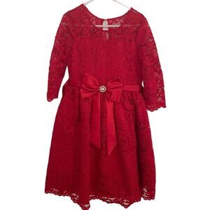 NWOT Rare Editions Red Lace Dress Holiday Special Occasion Long Sleeve Dress 6x